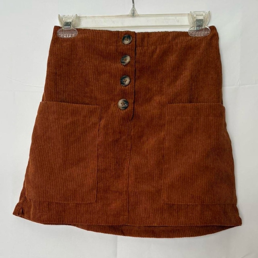 Rust Corduroy Skirt with Button Detail